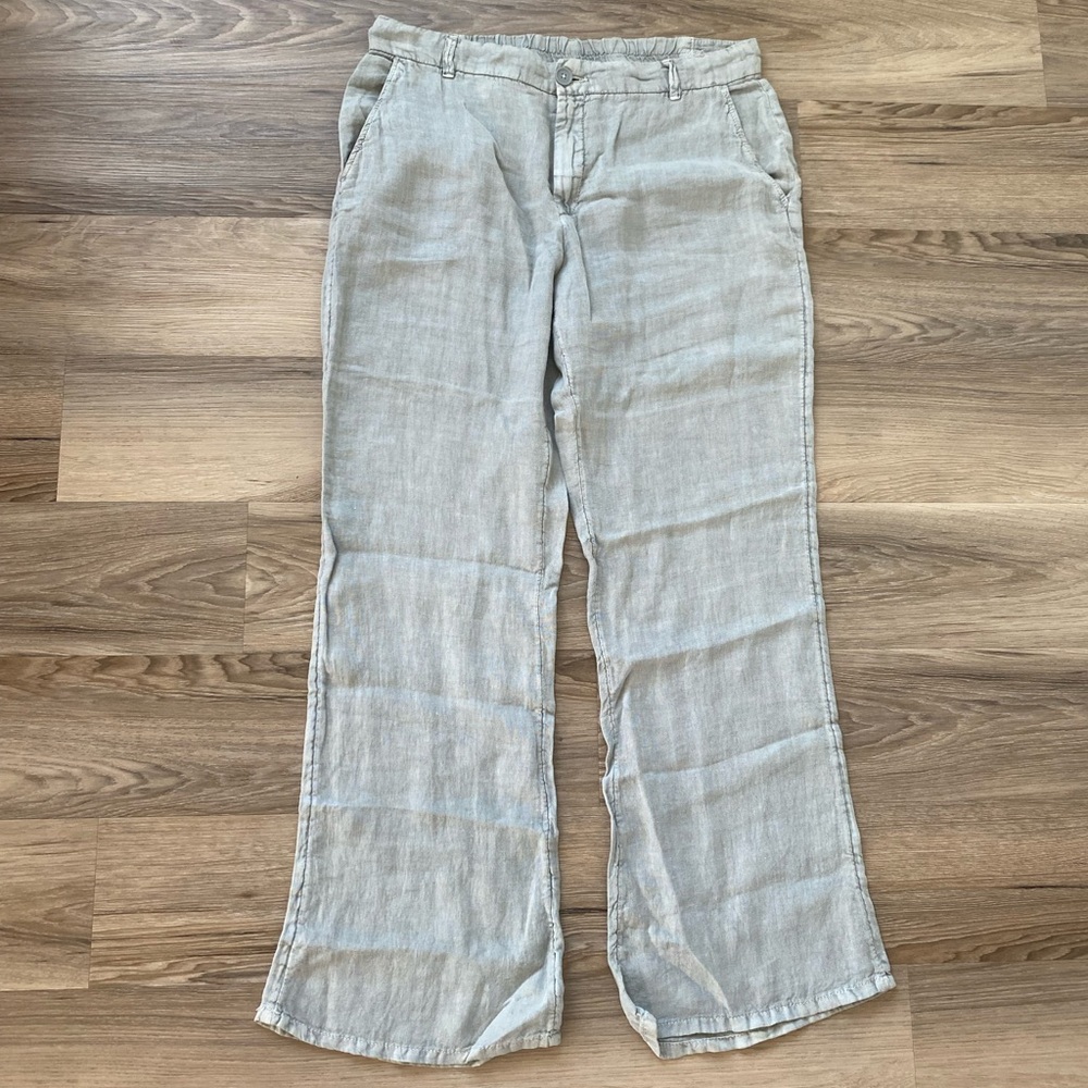 Zara Light Gray Wide-Leg Linen-Blend Jeans